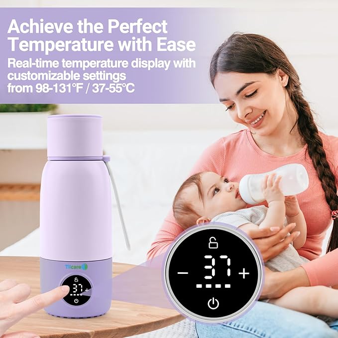 Portable Bottle Warmer for Travel - 17oz 12H Baby Bottle Milk Warmer, Fast Heat Travel Bottle Warmer for Breastmilk, USB Calentador De Biberones on The Go - Wireless Car Bottle Water Warmer Lavender