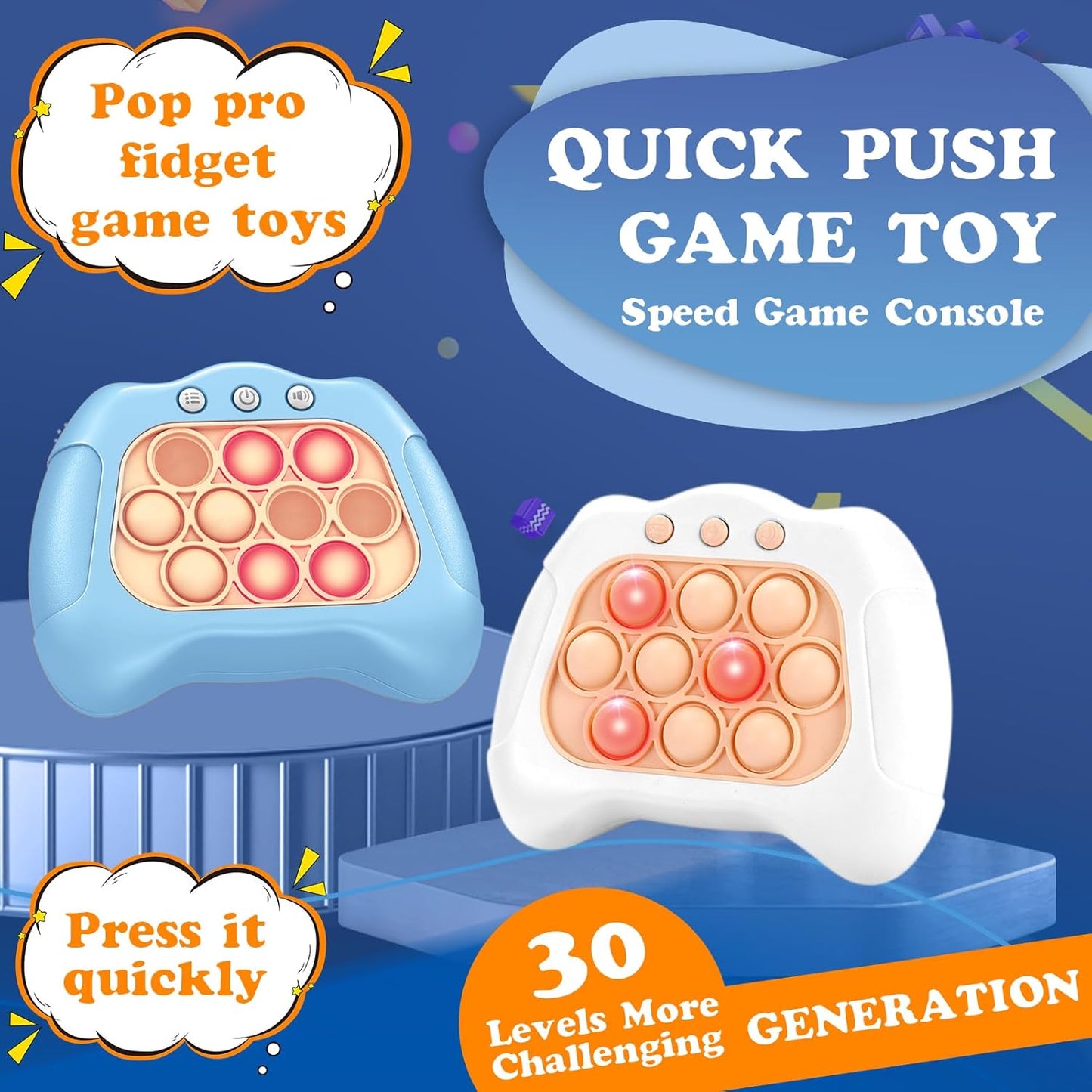 Quick Speed Push Puzzle Game Console Toys, Fast Push Bubble Game Light Up Pop Pro Fidget Games Pop Fidget Sensory Toys for Adults and Kids Bubble Stress Relief Handheld Electronic Pop Game for Kids