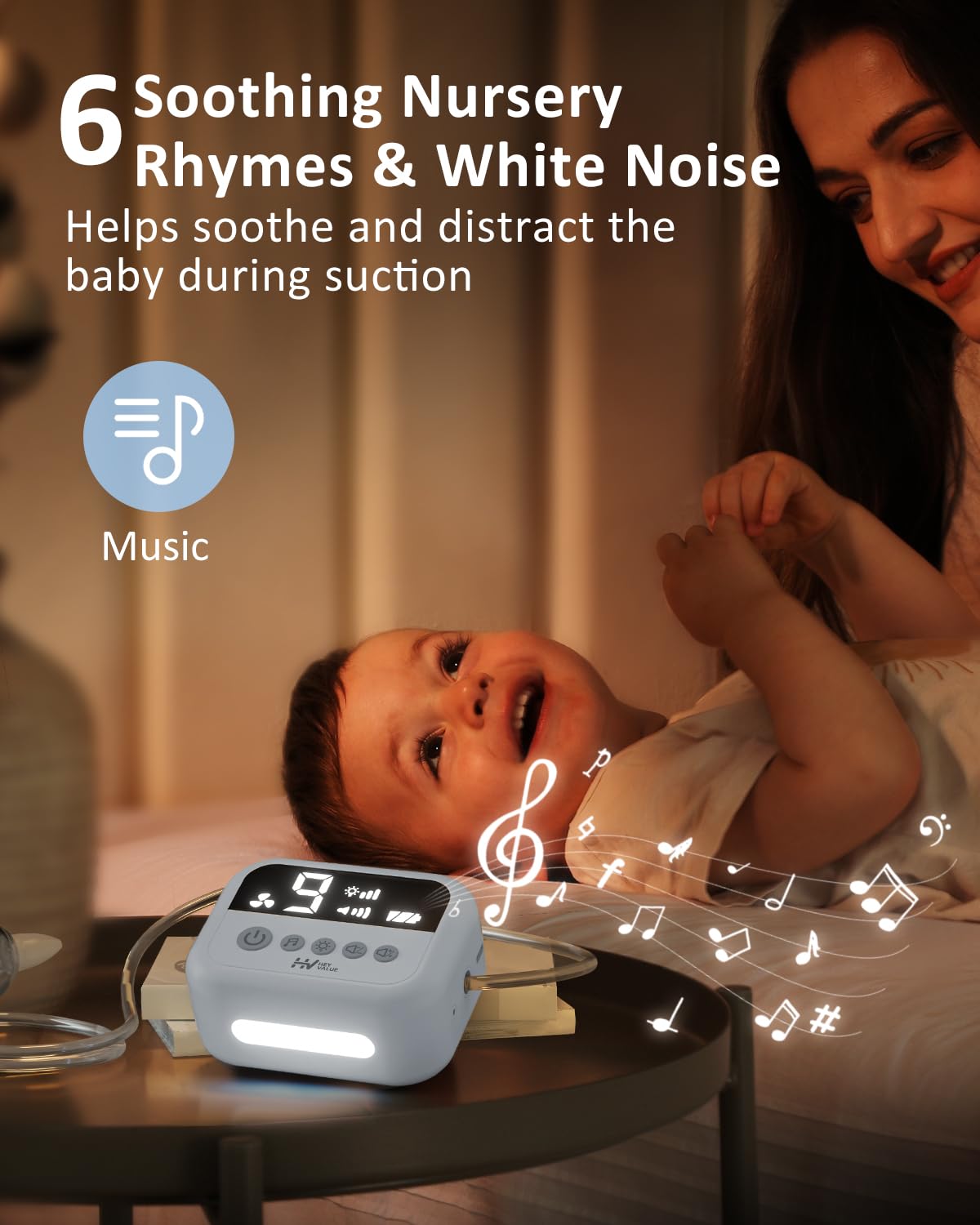 HEYVALUE Nasal Aspirator for Baby, Hospital Grade Nose Sucker with 9 Levels Suction, Night Light and Nursery Rhyme Soothing, Electric Nose Suction for Baby with Food-Grade Silicone Tips Blue