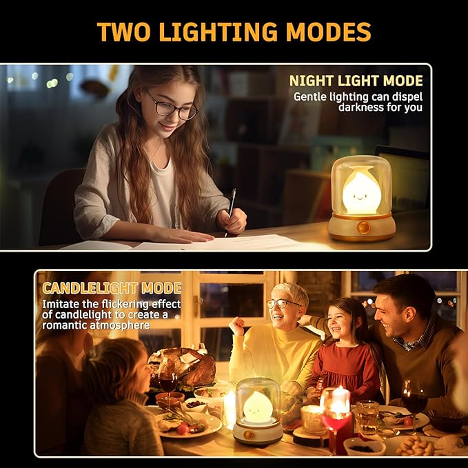 2Pack Ghost Campfire Night Light, Small Cute Desk Lamp, Dimmable Cordless Bedside Table Lamp, Rechargebale Battery Oprated Warm Night Light for Bedroom/Kids/Baby Nursery, Vintage Ambient Lighting