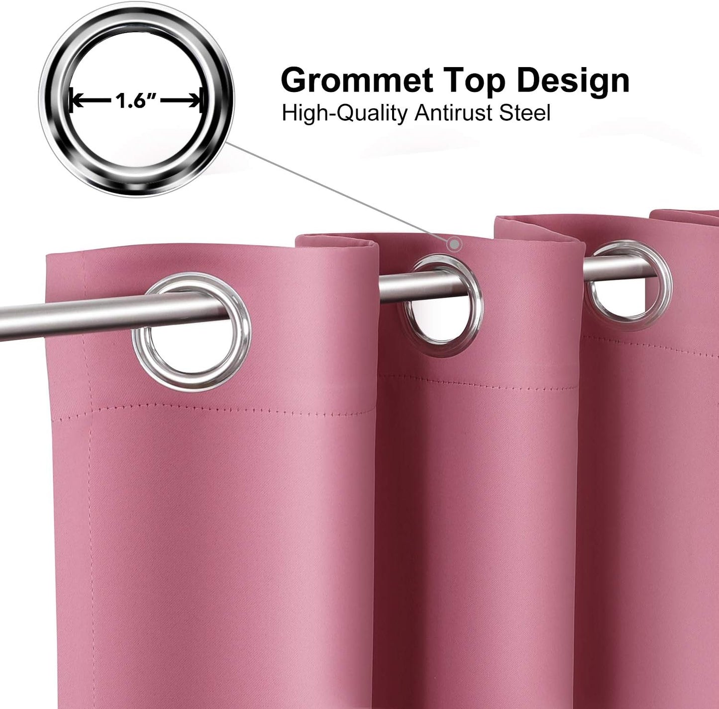 ChrisDowa Room Darkening Curtains 108 Inches Long 2 Panels Set for Living Room, Grommet Thermal Insulated Blackout Curtains for Bedroom (Pink, 52 x 108 Inch)