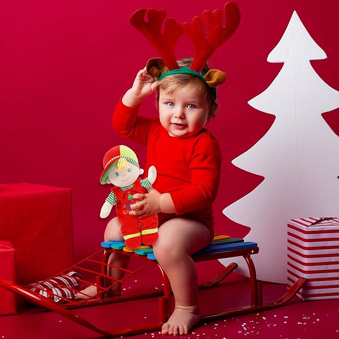 June Garden 12" Soft Dolly Emilia - Stuffed Soft Baby Boy Doll for Birth and Up - Christmas Special Edition