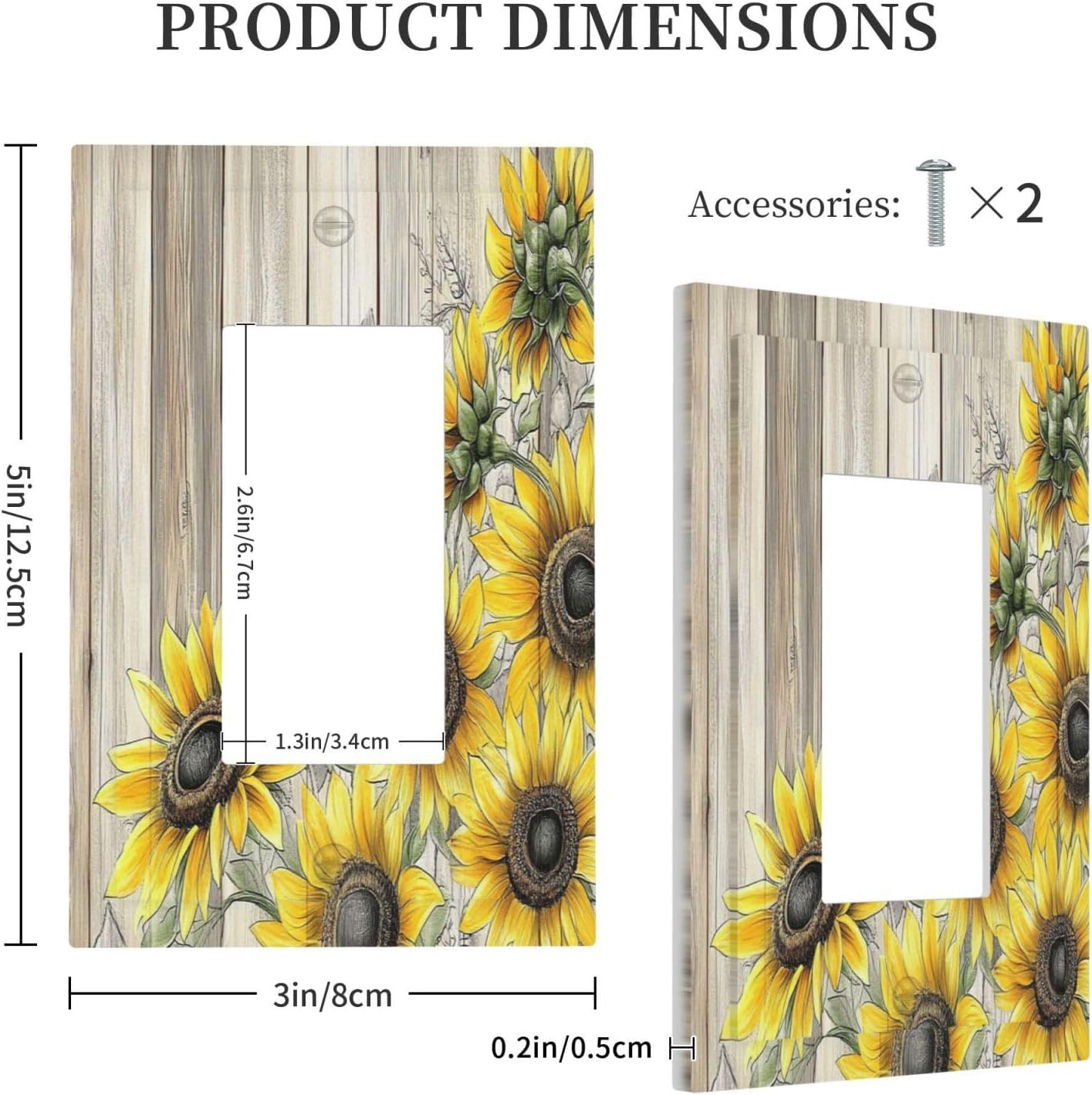Decorative Outlet Covers Floral Sunflower Rustic Flower Vintage Wood 1 Gang Single Rocker Light Switch Cover Plate Wall Plates Gfci Faceplate For Farmhouse Cabin Decor