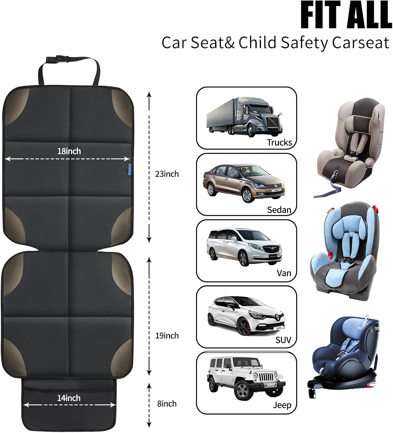 Car Seat Protector for Child Carseat, 1 Pack Protect Car Seats Cover for Baby with Thickest Padding and Non-Slip Padded Backing Mesh Pockets Kids Pets Car Back Seat Protectors(Darkgrey)