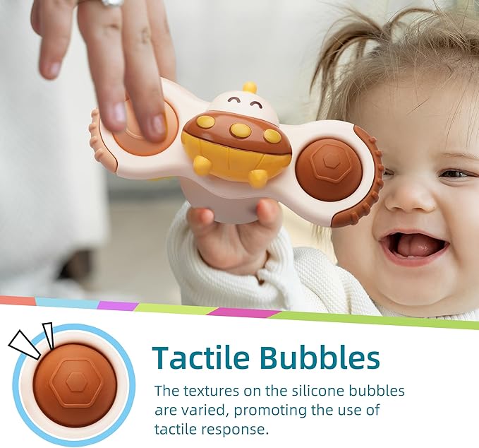 LiKee Strong Suction Cup Fidget Rotating Sensory Bath Toys for Baby 12 18 Months Airplane Car Travel Table & Window Toys for 1 2 Years Old Toddler Boys and Girls (Space-2)