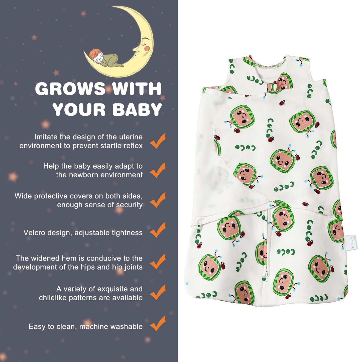 Swaddle-Blanket Baby Girl & Boy Swaddles Newborn Infant Transition 100% Cotton Wrap Blankets, 3-Way Adjustable Wearable Blanket, TOG 1.0 (Watermelon 0-3 Month)