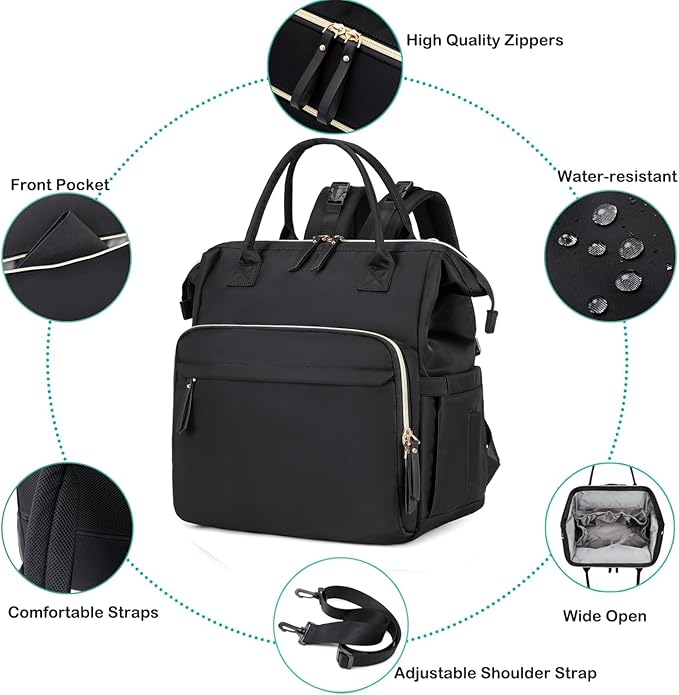 Convertible Diaper Bag Tote, Wide Open Top 14 Pockets Stylish Baby Diaper Bag with Stroller Buckle, Water-resistant (Black-Gold, Extral-large)