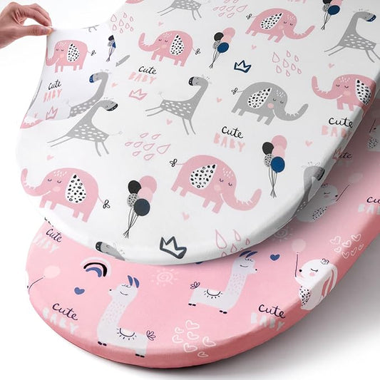 Stretch Fitted Bassinet Sheet Set BROLEX 2 Pack Cradle Sheets for Bassinet Pad/Mattress,Unisex Boys Girls,Ultra Soft,Elephant Rabbit