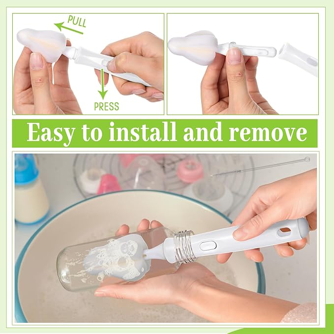 22 Pcs Sponge Bottle Nipple Brushes Set Including 12 Pcs Bottle Sponge Brush Heads 6 Interchangeable Nipple Brush Handles and 4 Long Straw Brushes for Baby Bottles(White Handle)