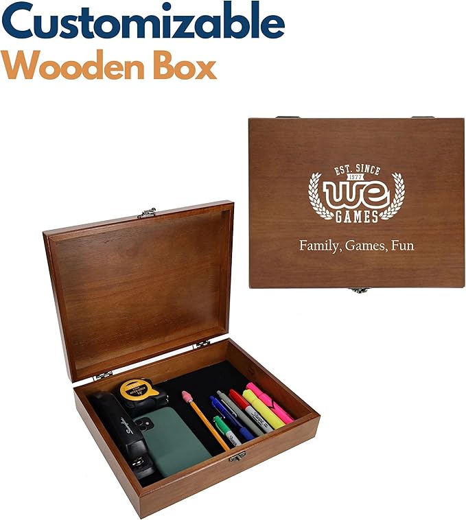 WE Games Color Logo Wooden Treasure Box with Lid & Brass Latch - Walnut Finish