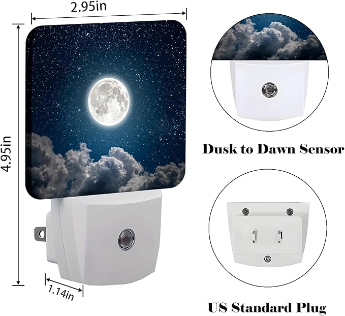 Starry Sky and Moon Night Light,Plug Into Wall Decor for Stairway,Hallway,Kitchen,Dusk to Dawn Sensor Nightlights for Boys/Girls/Women/Men Room Gifts
