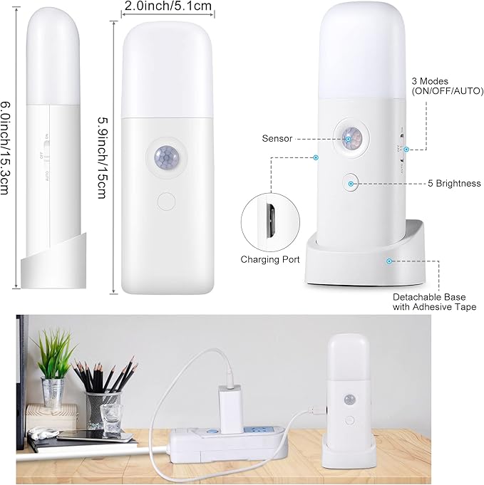 Rechargeable Motion Sensor Night Light, Battery Operated nightlights, Dimmable Motion Sensor Light Indoor, Cordless Motion Activated Night Lights for Adults, Bathroom, Bedroom, Hallway(2Pack)