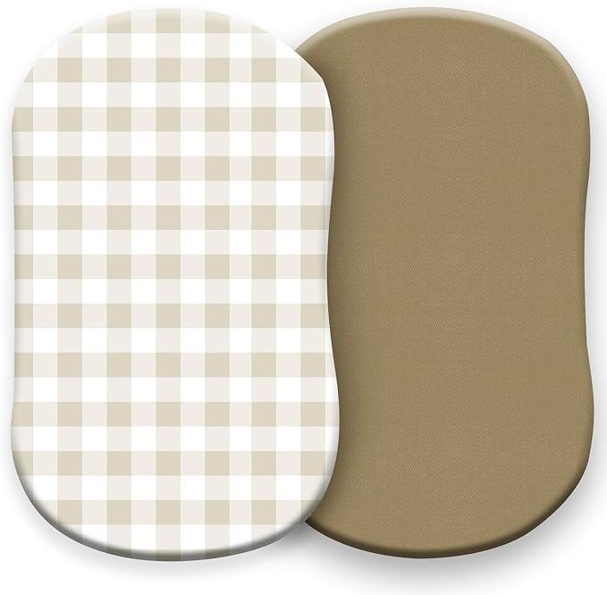 Pobibaby – 2 Pack Bassinet Sheets Boy, Bassinet Sheets Cotton for Girls and Neutral Nursery for Standard Rectangle Bassinets – Ultra-Soft Jersey Knit, Safe and Snug for Baby (Gingham Khaki)