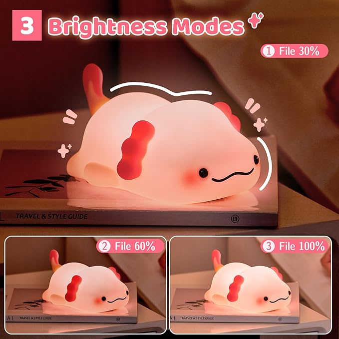 SMY Lighting Axolotl Night Light for Kids,Animal Silicone Nursery Night Lamp, Rechargeable Table Lighting Bedside Lamp,Cute Room Decor Light for Bedroom,Living Room,Dining,Desk Decorations,Gift