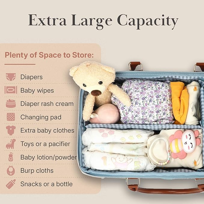 DOKUS & CO Luxe Diaper Tote, Extra-Large Collapsible Baby Caddy for Home, Travel & Car, Giftable Hospital-Ready Diaper Bag