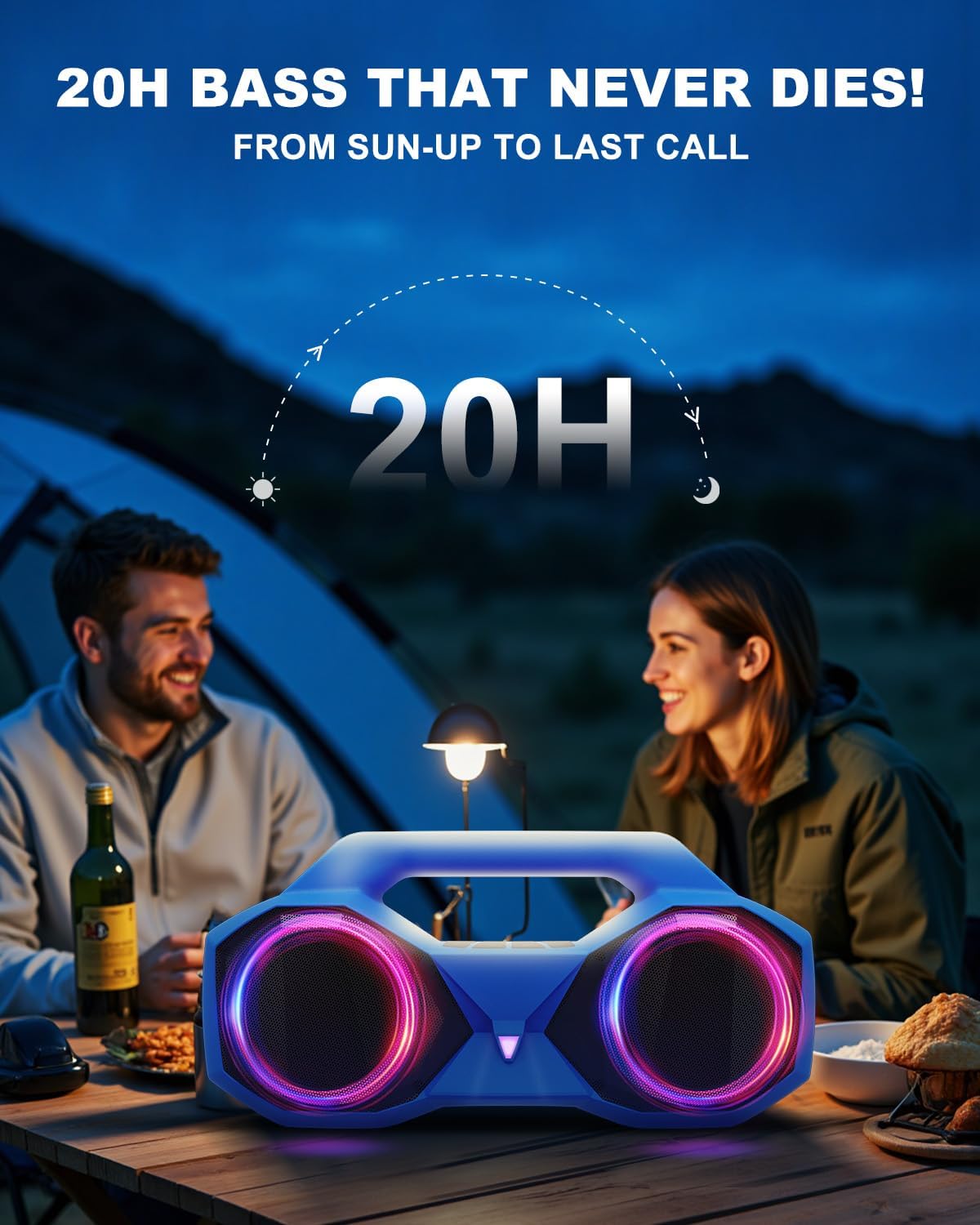 Bluetooth Speaker 80W(Peak)Loud with Bass, 20H Playtime, IPX7 Waterproof, RGB Lights, TWS, Large Portable Wireless Speakers for Outdoor, Home, Party, Pool, Beach, Tailgating, Gym, Work, Gifts (Blue)