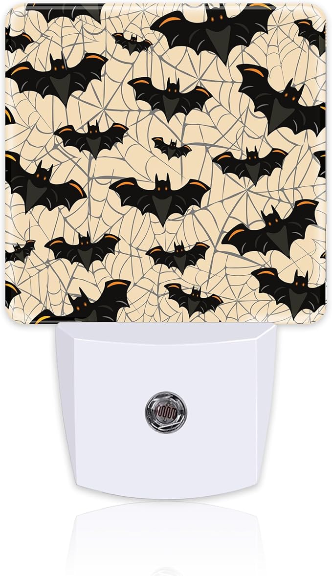Halloween Gothic Bat and Spider Webs Night Light Plug into Wall, Scary Black Bats Dusk to Dawn Night Light Plug in,0.5w Energy Saving Sleep Friendly NightLight for Kids Boys Girls Home Decor