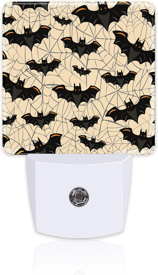 Halloween Gothic Bat and Spider Webs Night Light Plug into Wall, Scary Black Bats Dusk to Dawn Night Light Plug in,0.5w Energy Saving Sleep Friendly NightLight for Kids Boys Girls Home Decor
