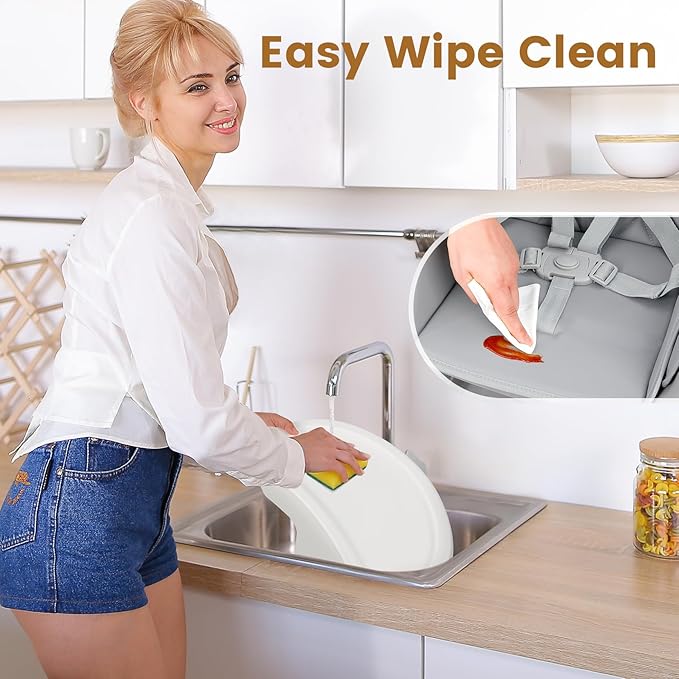 Ezebaby Baby High Chair, 8 in 1 Convertible High Chairs to Booster Seat/Toddler Chair/Table and Chair Set, Wooden High Chair with Adjustable Tray & PU Cushion(Grey)