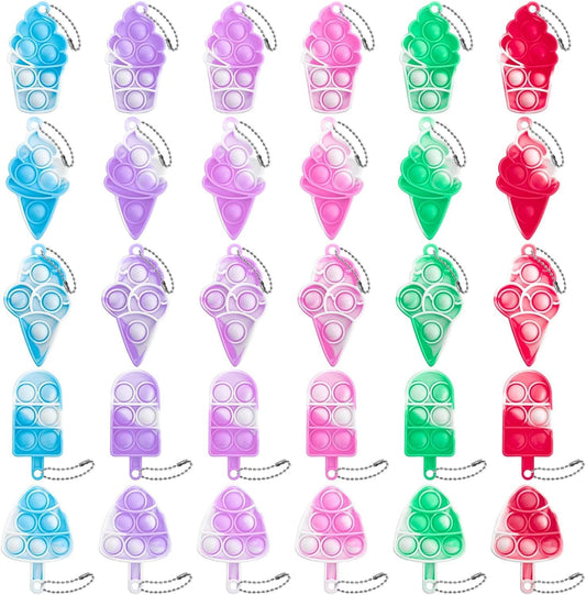 30pcs Ice Cream Mini Pop Keychain Fidget Toys, Mini Pop Bubble Fidget Toy,Silicone Mini Pop Toys Fidget Keychain Relieve Anxiety Stress Fidget Toy