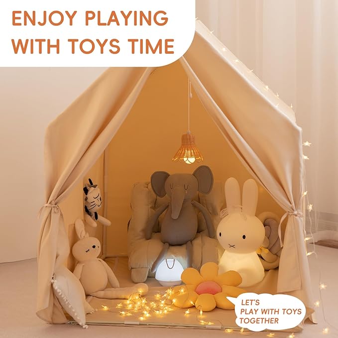 Kids Play Tent,Large Indoor Play House with Star Lights,Flags and Tote Bags, 52" x 47" Gift for Girls and Boys, Use for Reading Nook, Playroom, Sleepover Tent