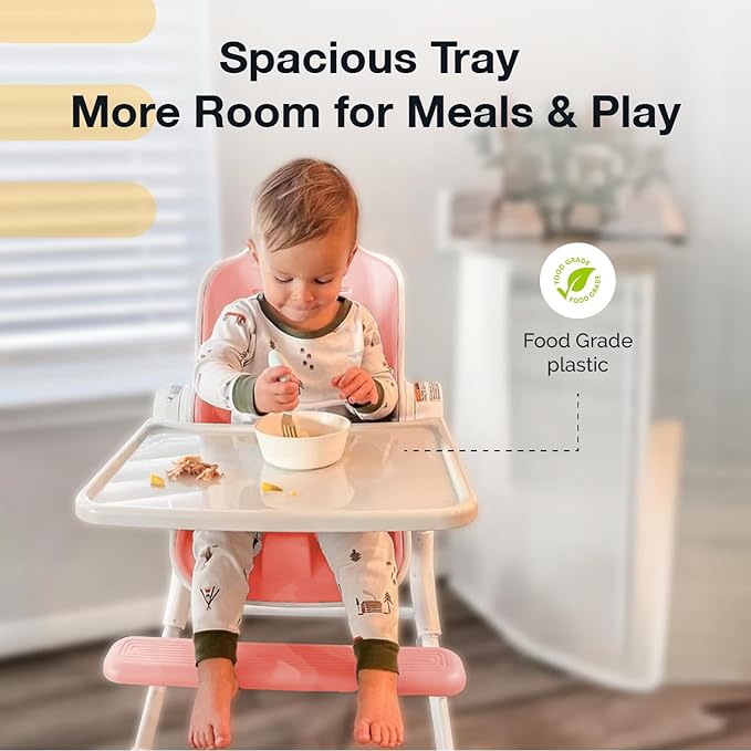 ORIBEL Cocoon Z High Chair & Baby Lounger | Perfect High Chair for Toddlers/Newborns | Glides Easily on All Surfaces | Secure Locks | Convertible Chair for Napping & Feeding (Cotton Candy Pink)