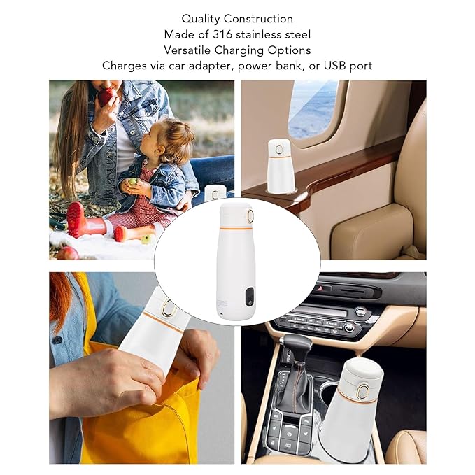 Portable Milk Warmer with LED Display, 11.83 fl oz, 98.6°F to 131°F Temperature Adjustment, for Formula and Breastmilk, for Travel and On-The-Go Use