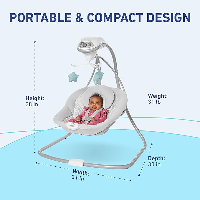 Graco Simple Sway Baby Swing, Side‑to‑Side Sway, Infant Swing with 6 Speeds, Vibration, Abbington