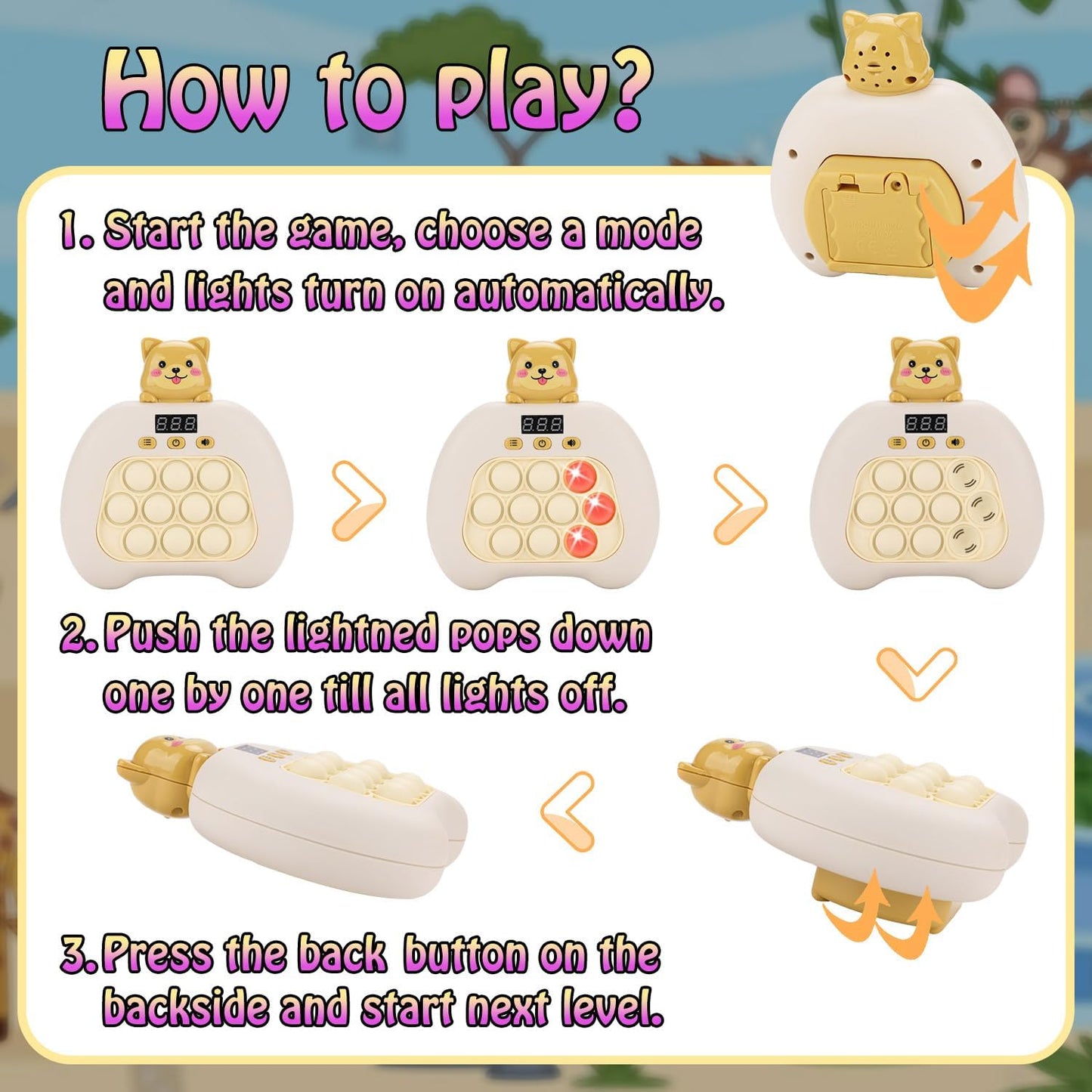 Quick Push Console Game, Pop Game Light up Fidget Toy, Handheld Puzzle Game Fast Push Bubble Game with Game Clearance Screen for Kids Teens Adults (Puppy)