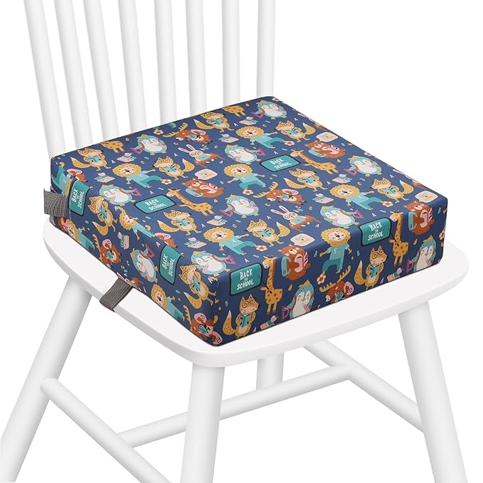 Zicac Portable Toddler Booster Seat for Dining Table, Safer Non-Slip Kids Booster Seat with Double Adjustable Straps, Washable Detachable Strong Support Increasing Cushion for Child (Purple/Yellow)