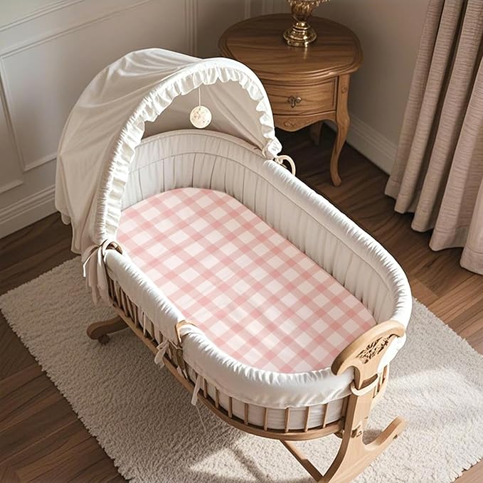 100% Jersey Cotton Bassinet Sheets 20"x33" Fits Baby Delight, Fodoss, Dream On Me Skylar and Most Rectangle Bedside Sleeper, Super Soft Breathable Fitted Sheets, 3 Pack, Pink