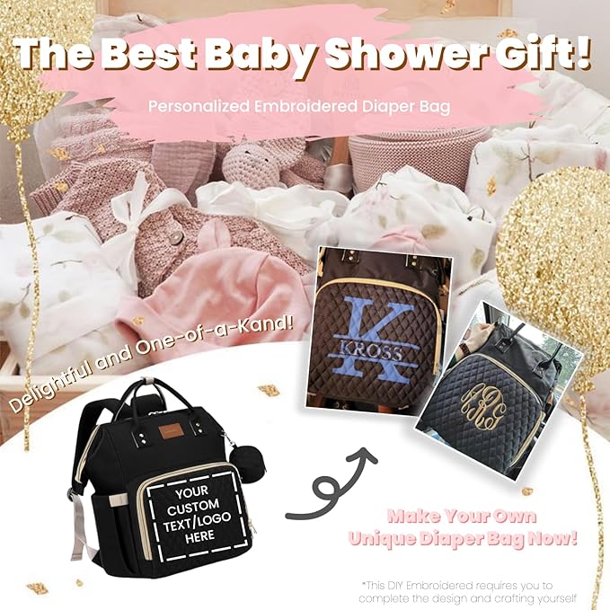 Diaper Bag Backpack with Changing Pad Pacifier Case, Baby Bag for Boy Girl Toddler - Large,Stylish, Waterproof Travel Quilted Diaper Bag for Mom - Baby Shower Gifts, Black