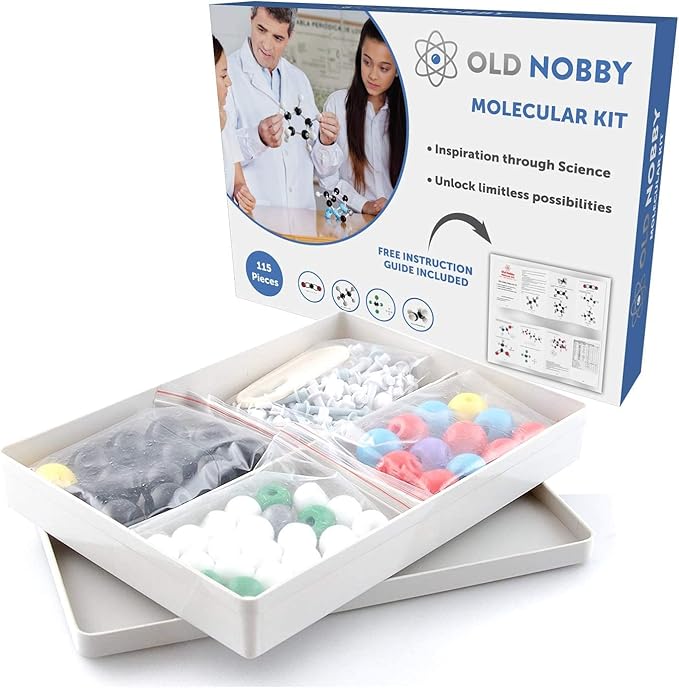 Old Nobby Chemistry Model Kit - 115 Piece Molecular Model Set includes Atoms, Bonds, Instructional Guide - STEM Science Tool for Students, Organic Chemistry, Molecular Learning - Colorful Models