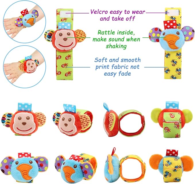 BLOOBLOOMAX Sock rattles for Babies 0-24 Months Baby Animal Foot Finder Educational Toys