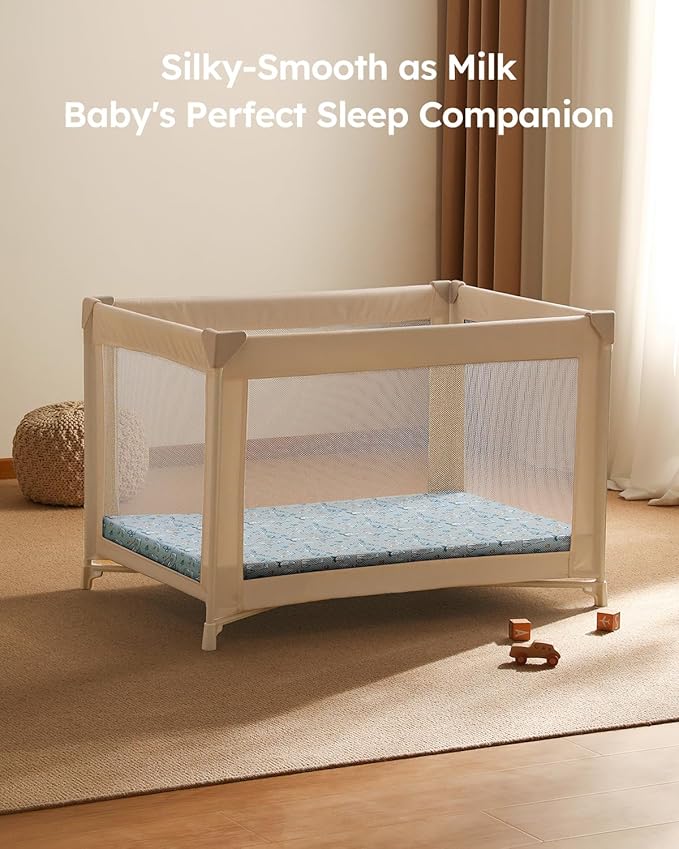 Pack and Play Sheets Fitted 3 Pack, Mini Crib Sheets for Pack N Play Mattress Stretchy Portable Playard Sheets, Soft Breathable Blue & Apricot Bear