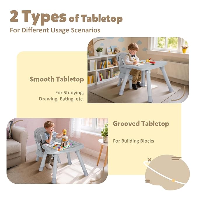 Baby High Chair, 8 in 1 Convertible Highchairs for Babies and Toddlers, Children Dining Booster Seat/Kids Building Block Table for Girls Boys, Baby Seat with Removable Tray, Light Grey