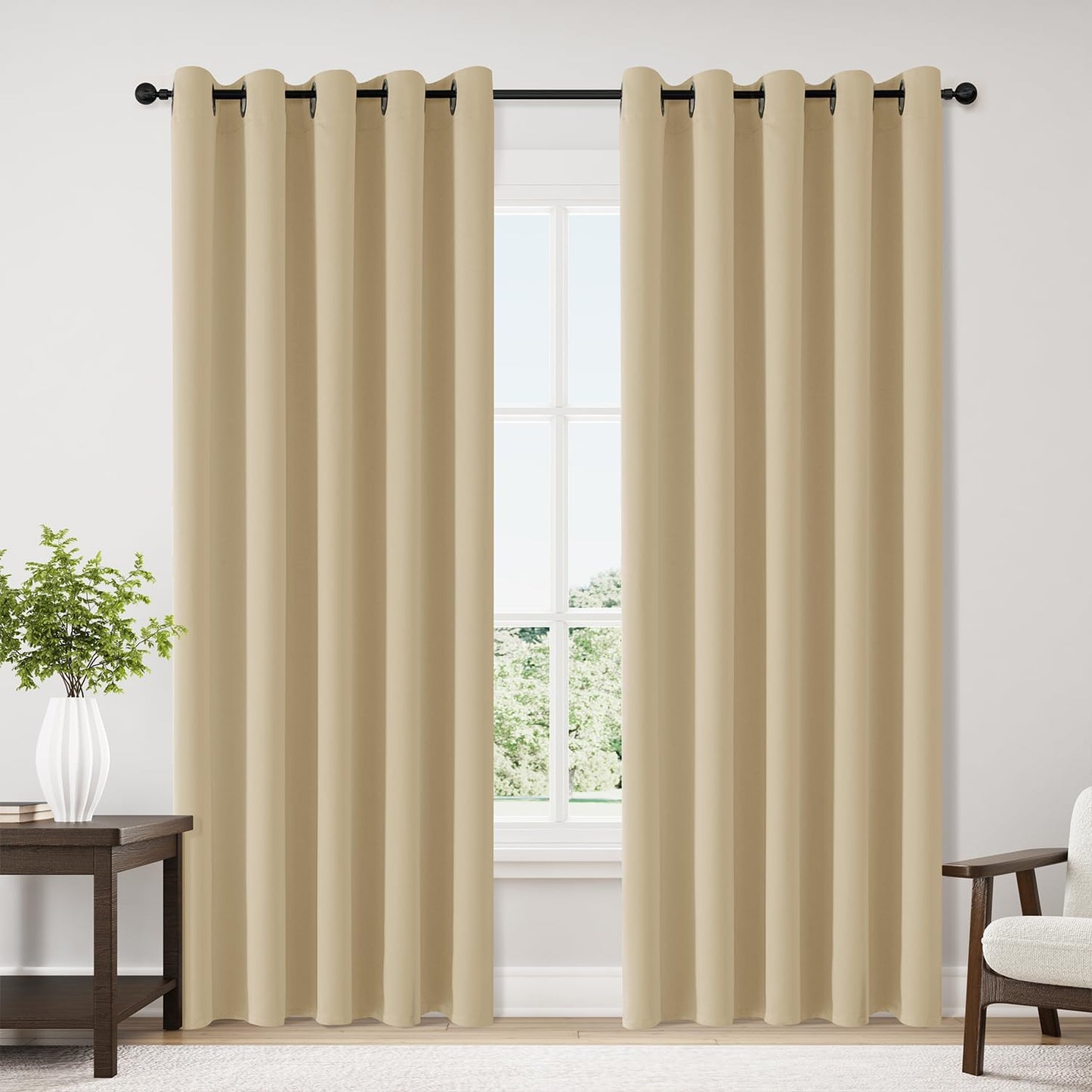 ChrisDowa Blackout Curtains 70 inches Wide for Bedroom - 2 Panels Set Extra Wide Grommet Thermal Insulated Room Darkening Curtains for Living Room (Biscotti Beige, 70 x 84 Inch)