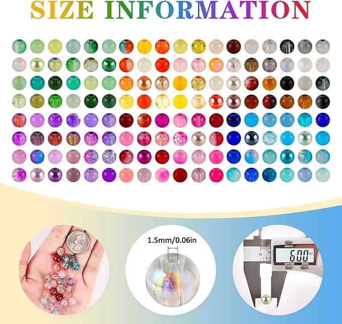 XSEINO About 1200PCS 6mm Glass Beads Bracelet Making Set, 144 Color Colorful Round Style Glass Beads for Bracelet and Jewelry Making and DIY Crafts,Friendship Bracelets