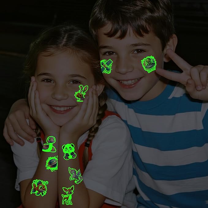 117 PCS Luminous Animals Temporary Tattoos for Kids, Glow Dinosaur Panda Elephant Rabbit Mermaid Dolphin Shark Fish Temporary Tattoos for Fastival Stuffers & Birthday Party Favors