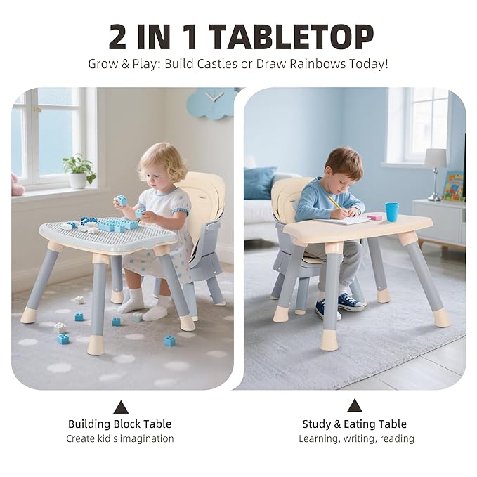 8 in 1 Baby Highchair, Convertible High Chair for Babies and Toddlers, Booster Seat w/5-Point Safety Belt, Toddler Building Block Table, Dishwasher Safe Tray, No Tool Install, Coffee