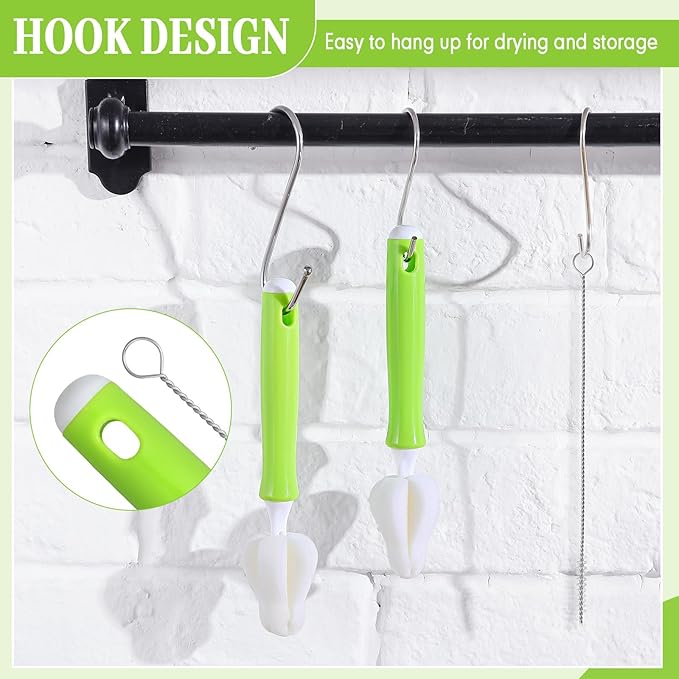 22 Pcs Sponge Bottle Nipple Brushes Set Including 12 Pcs Bottle Sponge Brush Heads 6 Interchangeable Nipple Brush Handles and 4 Long Straw Brushes for Baby Bottles