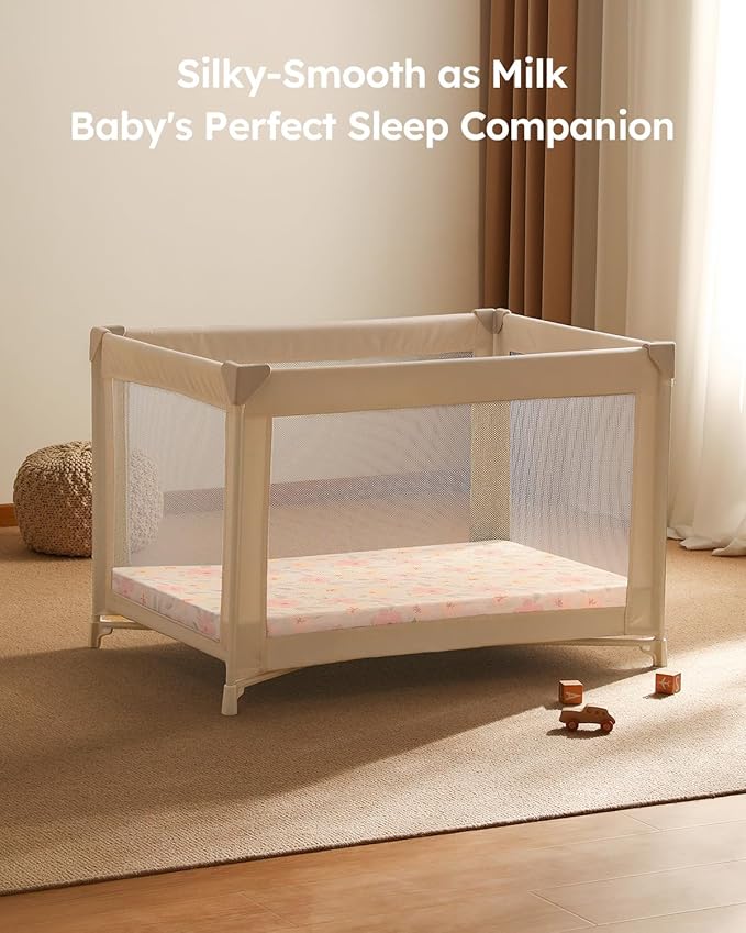 Pack and Play Sheets Fitted 3 Pack, Mini Crib Sheets for Pack N Play Mattress Stretchy Portable Playard Sheets, Soft Breathable Pink Flowers & Leaf