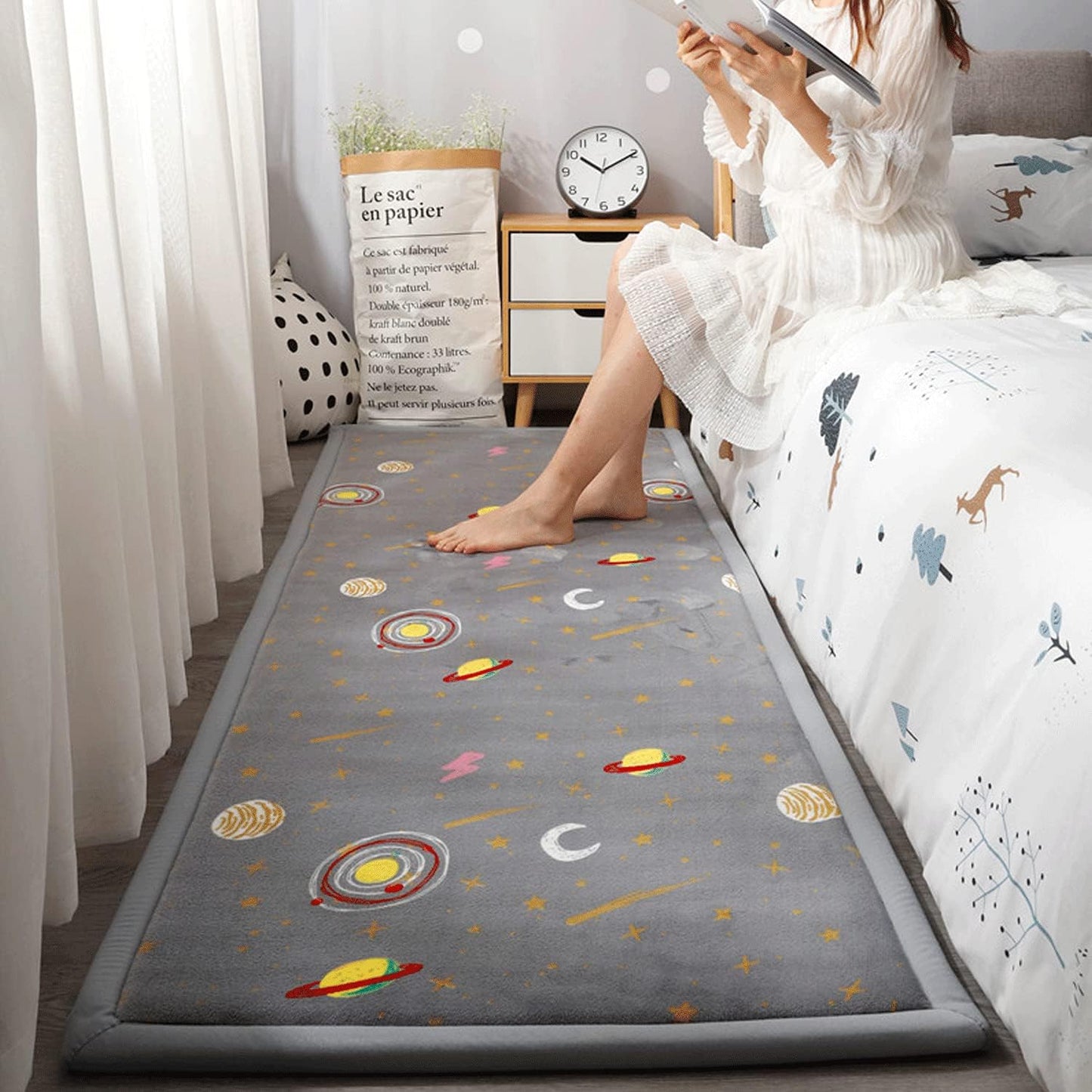 Loartee Coral Velvet Area Rug - 1" Thick Memory Foam Baby Play Mat, Washable Toddler Carpet, Home Decor for Living Room, Nursery, Kids Bedroom, Astral Gray, 6'7"x7'10"