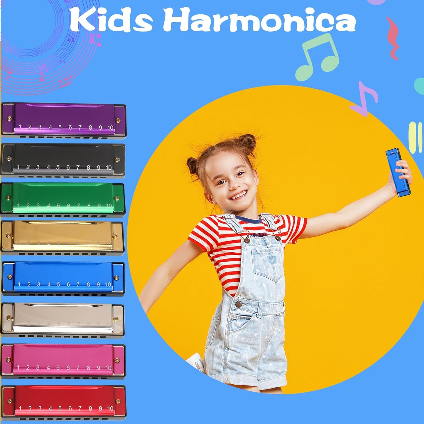 8 Pcs Metal Harmonica 10 Hole 10 Tones Titanium Color Harmonica Toys for Kids Beginners Early Education Musical Instruments Birthday Gift
