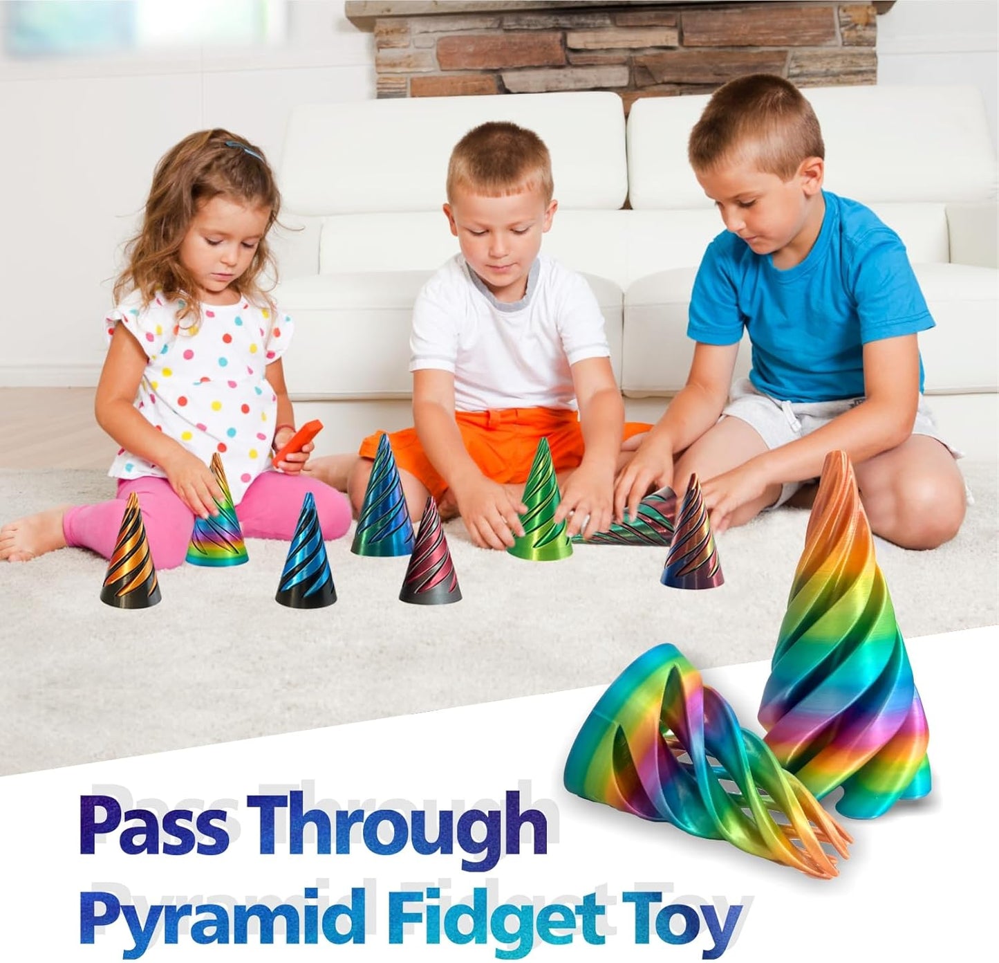 Impossible Cone-3D Printed Spiral Cone Fidget Toy, Helix Nut Spiral Cone Fidget Toy, 4inch Impossible Pyramid Passthrough Sculpture Pass Through Pyramid for Home Office Desk Stress Relief