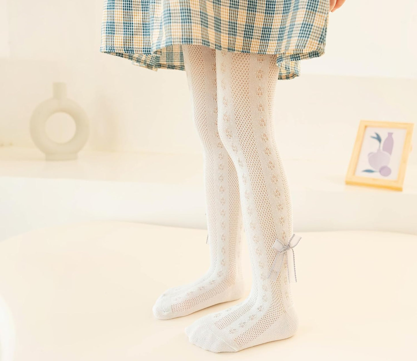 CHUNG Baby Girls Cotton Tights Thin Hollowed Summer with Bowknot Mesh Lace Fashion Toddler Footed Legging Pantyhose