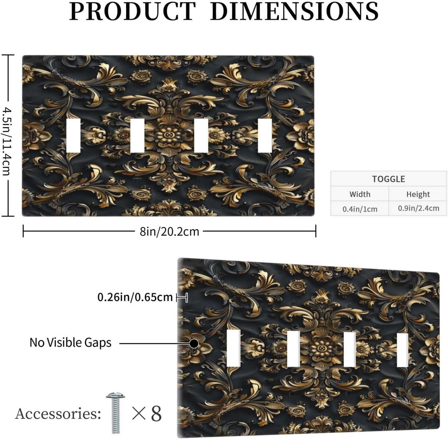 Decorative Switch Covers Plate Rococo Vintage Black Golden Leaf Morris Vine 4 Gang Artistic Wall Plate Unique Quad Toggle Light Switch Plate Jumbo Faceplate for Bedroom Home Decor