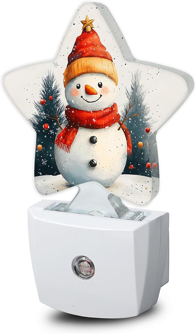 Night Light,Christmas Snowman Plug into Wall with Dusk to Dawn Light Sensors,Winter Trees Warm Star Nightlights for Bedroom,Bathroom,Hallway,Kitchen Home Decor Desk Lamp