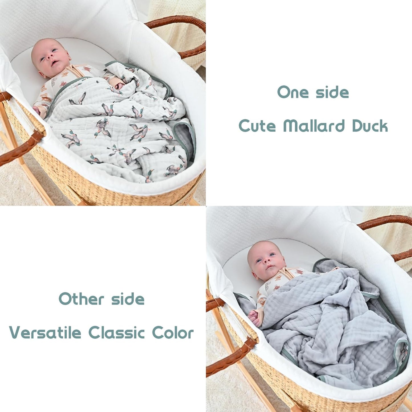 LollyBanks Muslin Baby Blanket 100% Organic Cotton, Muslin Quilt Lightweight, Toddler Blanket for Boys and Girls, 6 Layers Baby Blankets 47"x 47", Soft Nursery Receiving Blankets (Duck Print)