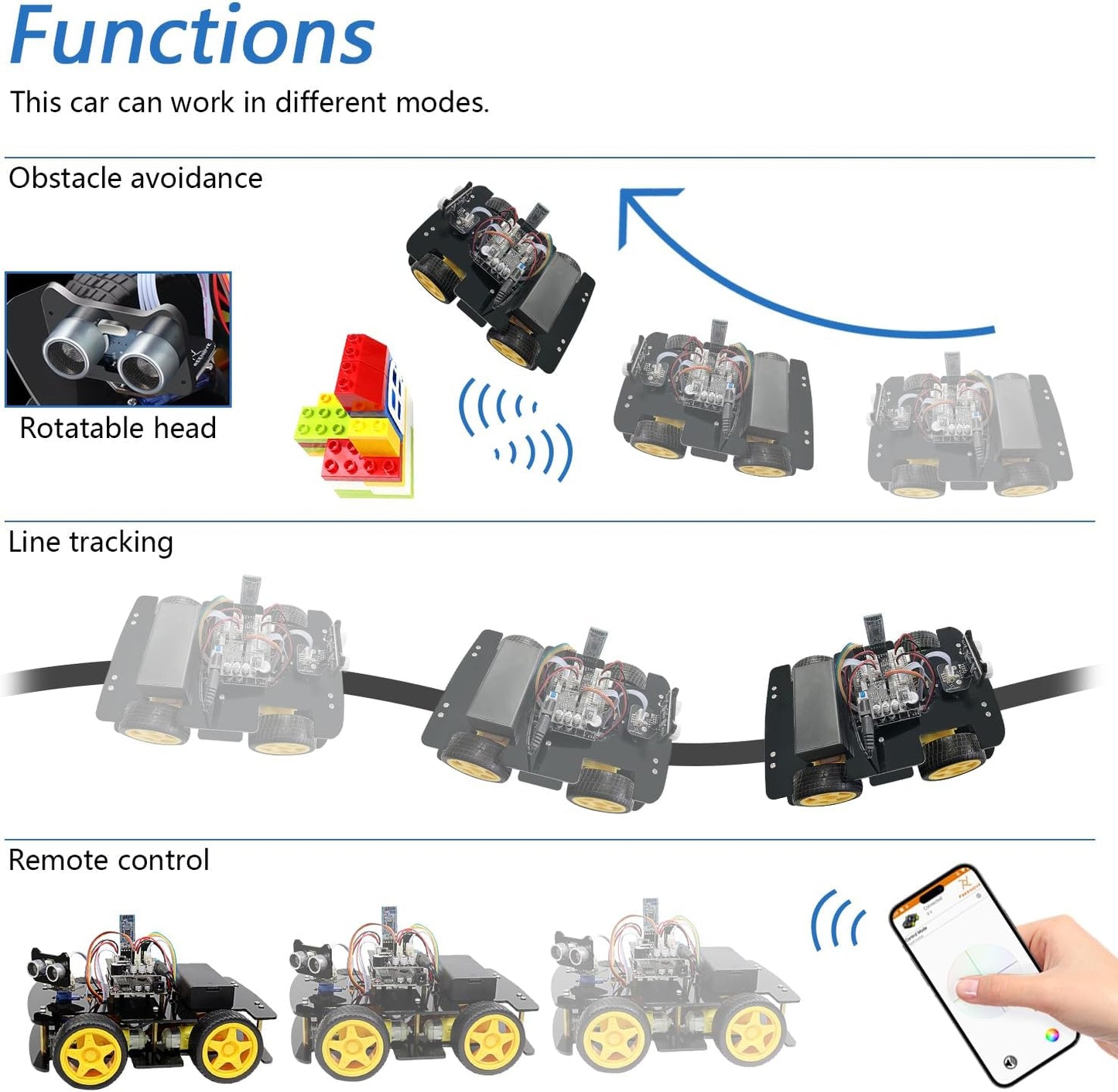 Freenove 4WD Car Kit (Compatible with Arduino IDE), Line Tracking, Obstacle Avoidance, Wireless Control App, Ultrasonic Sensor Motor Servo